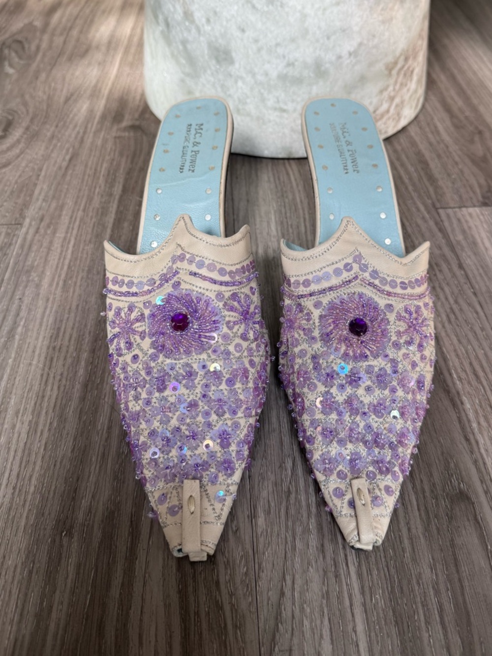 Vintage Beaded Sequin Mules Y2K Fairycore Moroccan Inspired Kitten Heels